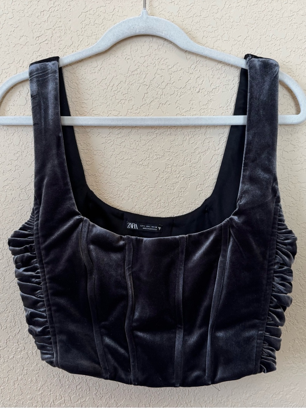 NWOT Zara Gray Velvet Bustier Corset Crop Top, Size Large